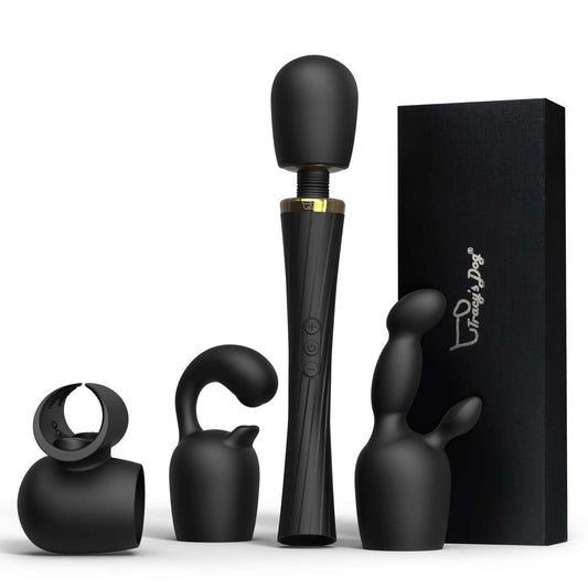 Tracy's Dog Wand Vibrator Kit with Attachments for G spot and Prostate Stimulation, Cordless Massager with 5 Modes and 3 Speeds.