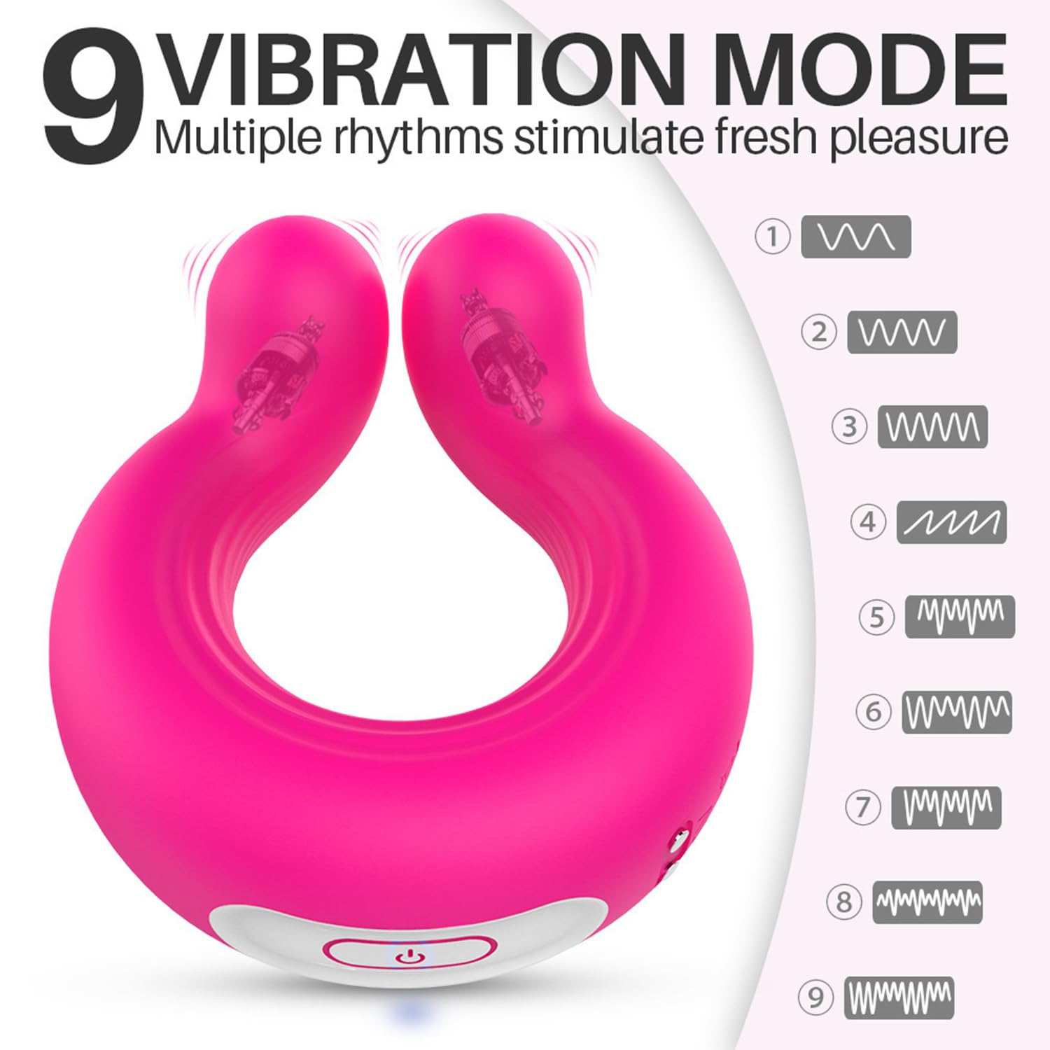 Invisible wearable penis ring with 9 vibration modes and USB magnetic charging, designed for discreet pleasure and enhanced intimacy.