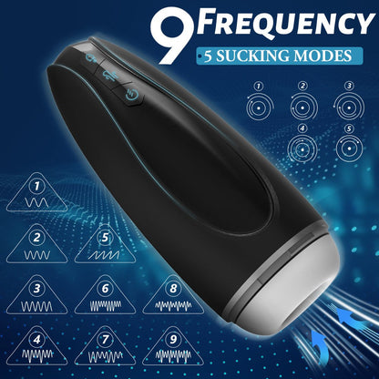 Blowmotion Suction Vibrating Male Masturbator with 9 frequencies and 5 sucking modes.