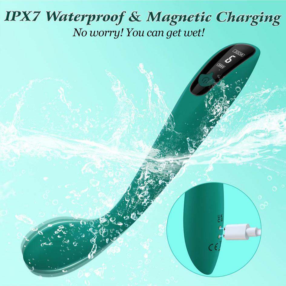 Spot Vibrator with LCD display, waterproof design, and magnetic charging.