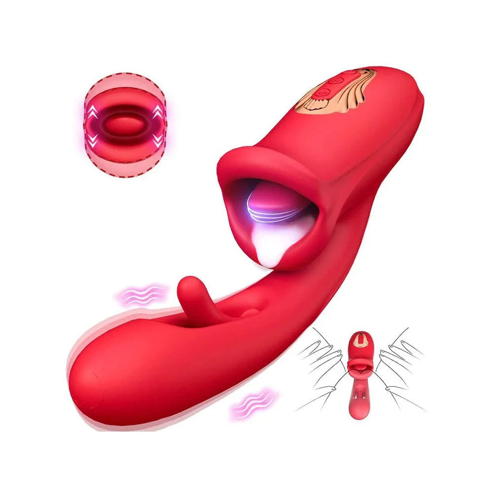 G-Spot vibrator for women with 3-in-1 licking, vibrating, and flapping functions.