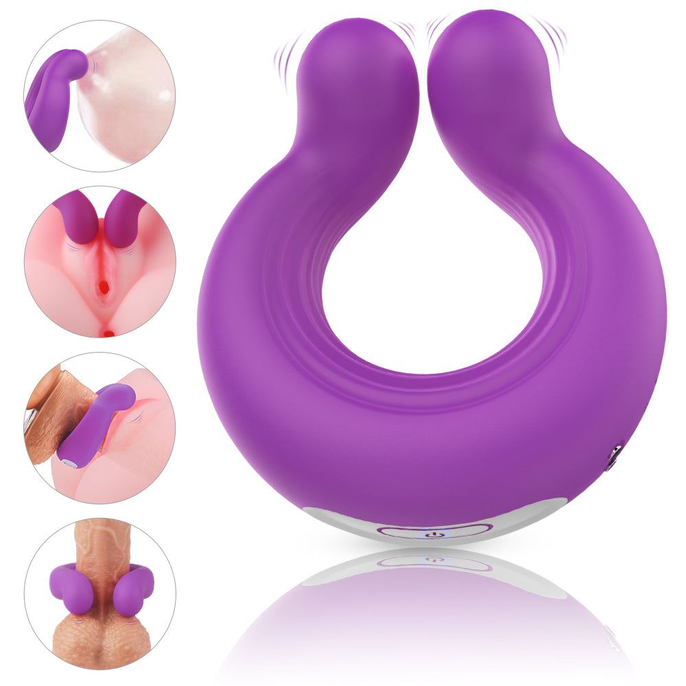 Invisible wearable penis ring vibrator, silicone, 10 modes, clitoral stimulator, C-shaped design.