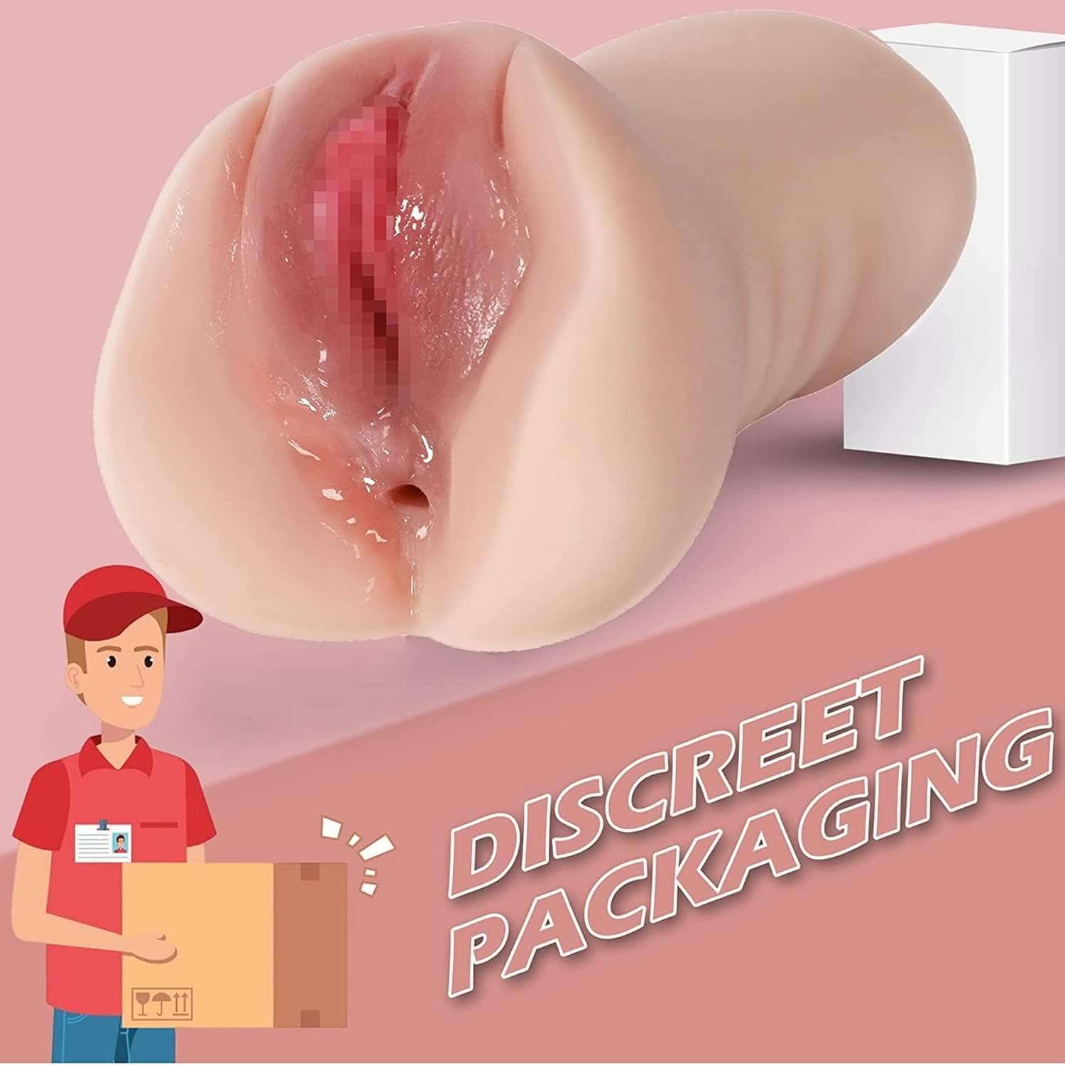 Realistic male pocket cup toy with discreet packaging.