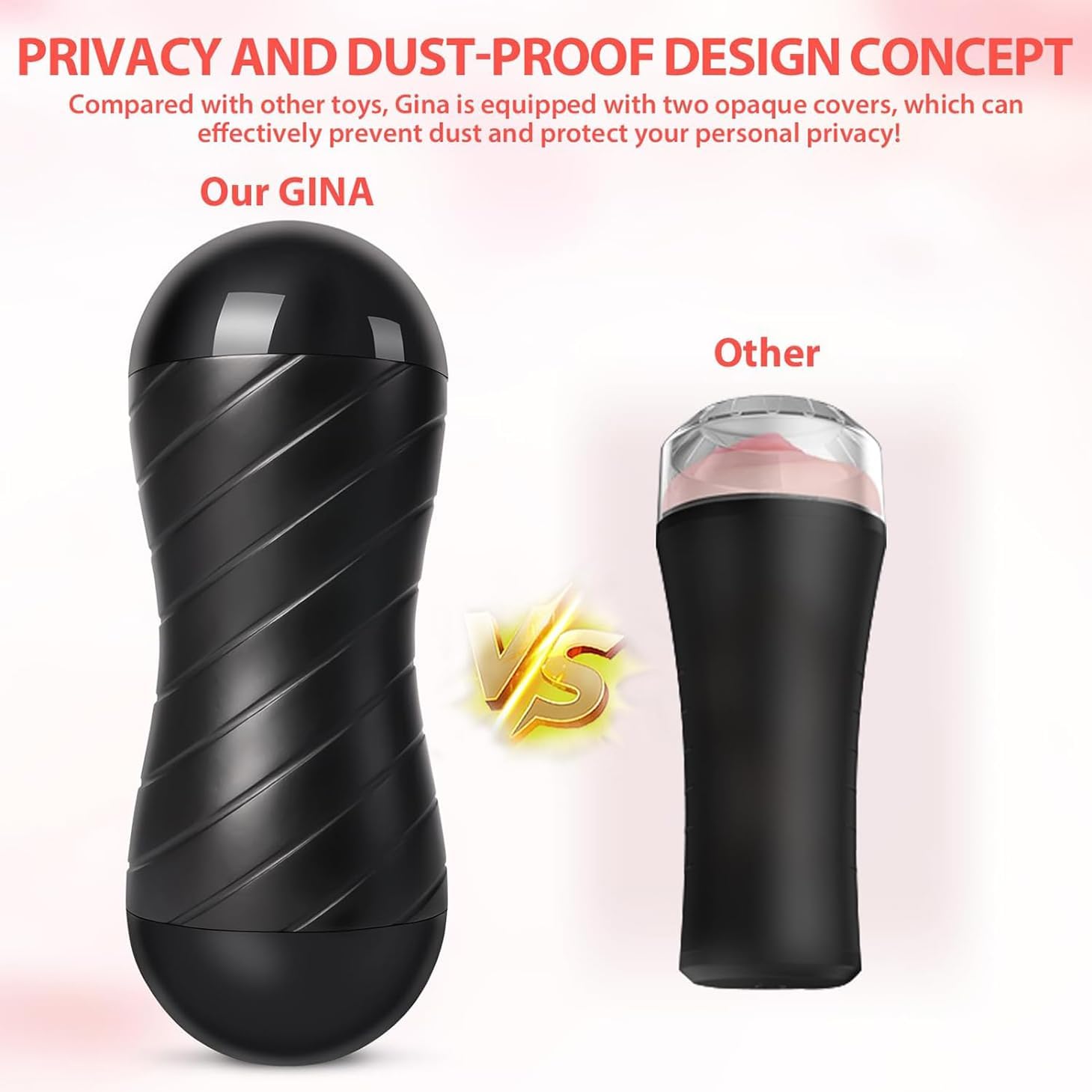 Realistic channel texture men's masturbator with privacy and dust-proof design concept, featuring opaque covers for enhanced privacy.