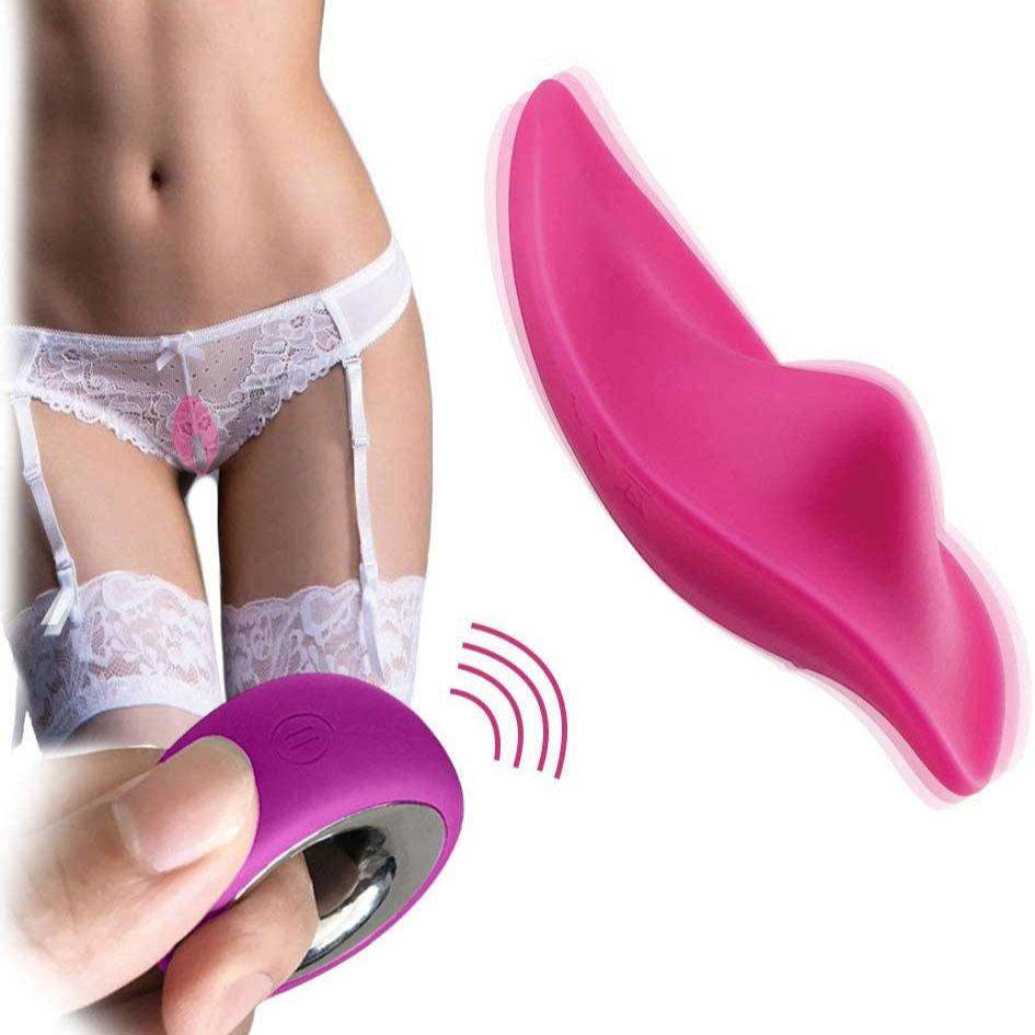 Wearable panty vibrator with remote control and textured design for clitoral stimulation.