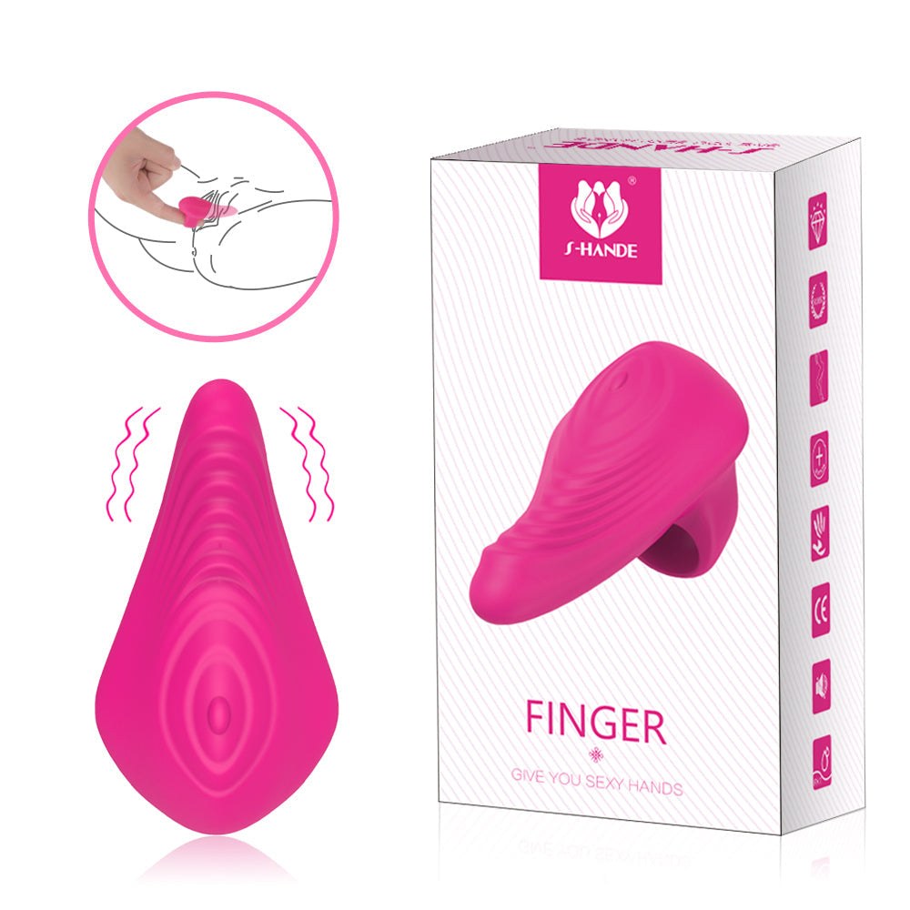 Pink seductive finger vibrator for G-spot stimulation with pleasure wand design and teasing finger sleeve.