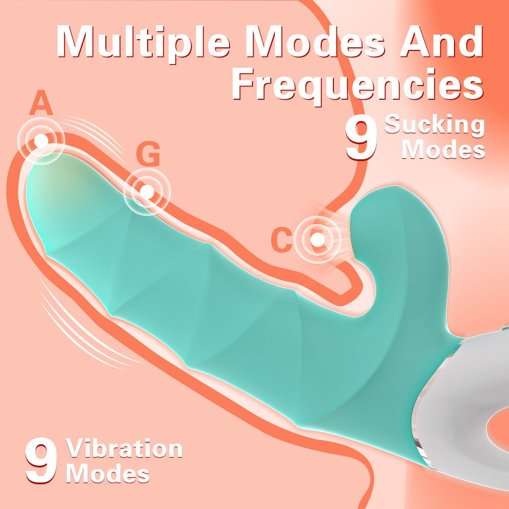 2-in-1 Greedy Girl dual-control suction vibrator with ribbed texture, curved shaft, and flexible ears for thrilling stimulation.