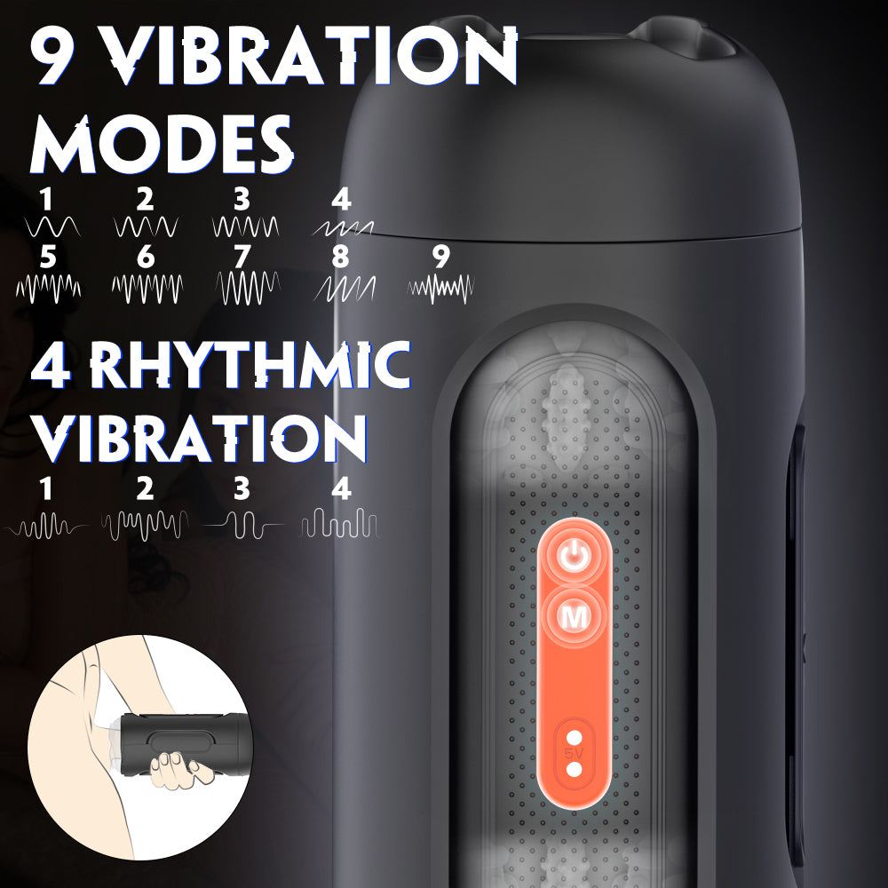 Suction Vibrating Male Masturbator with 9 Vibration Modes and 4 Rhythmic Settings, innovative design.
