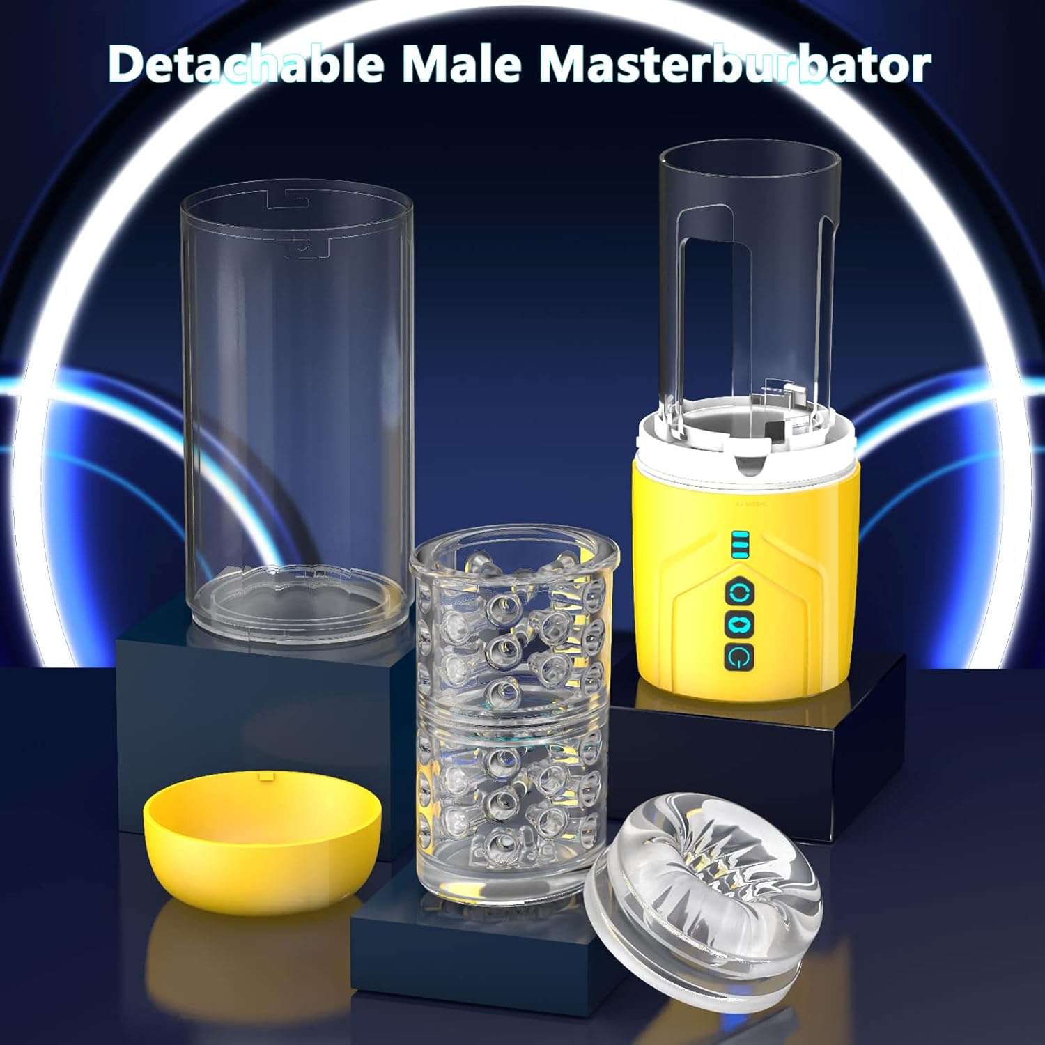 Detachable 2-in-1 sucking male masturbator with transparent pump and visible pocket pussy design.