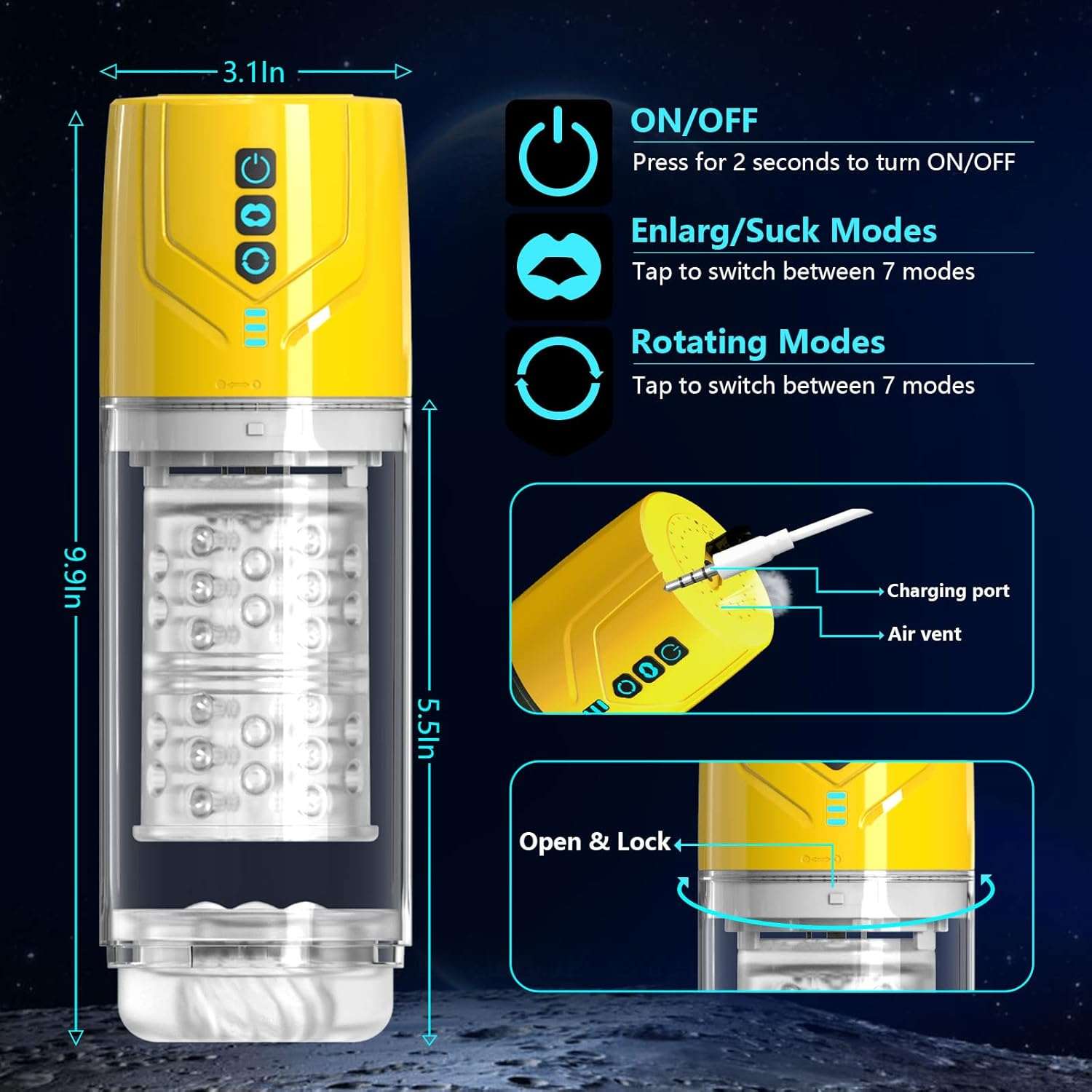 2-in-1 sucking male masturbator, transparent pump, visible pocket pussy with 7 modes.
