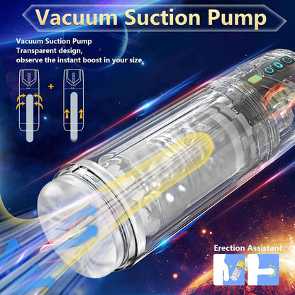 2-in-1 sucking male masturbator with transparent pump, visible pocket pussy design.