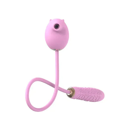 2-in-1 Peppy Pig vibrator with clitoral suction and thrusting functionality in pink.