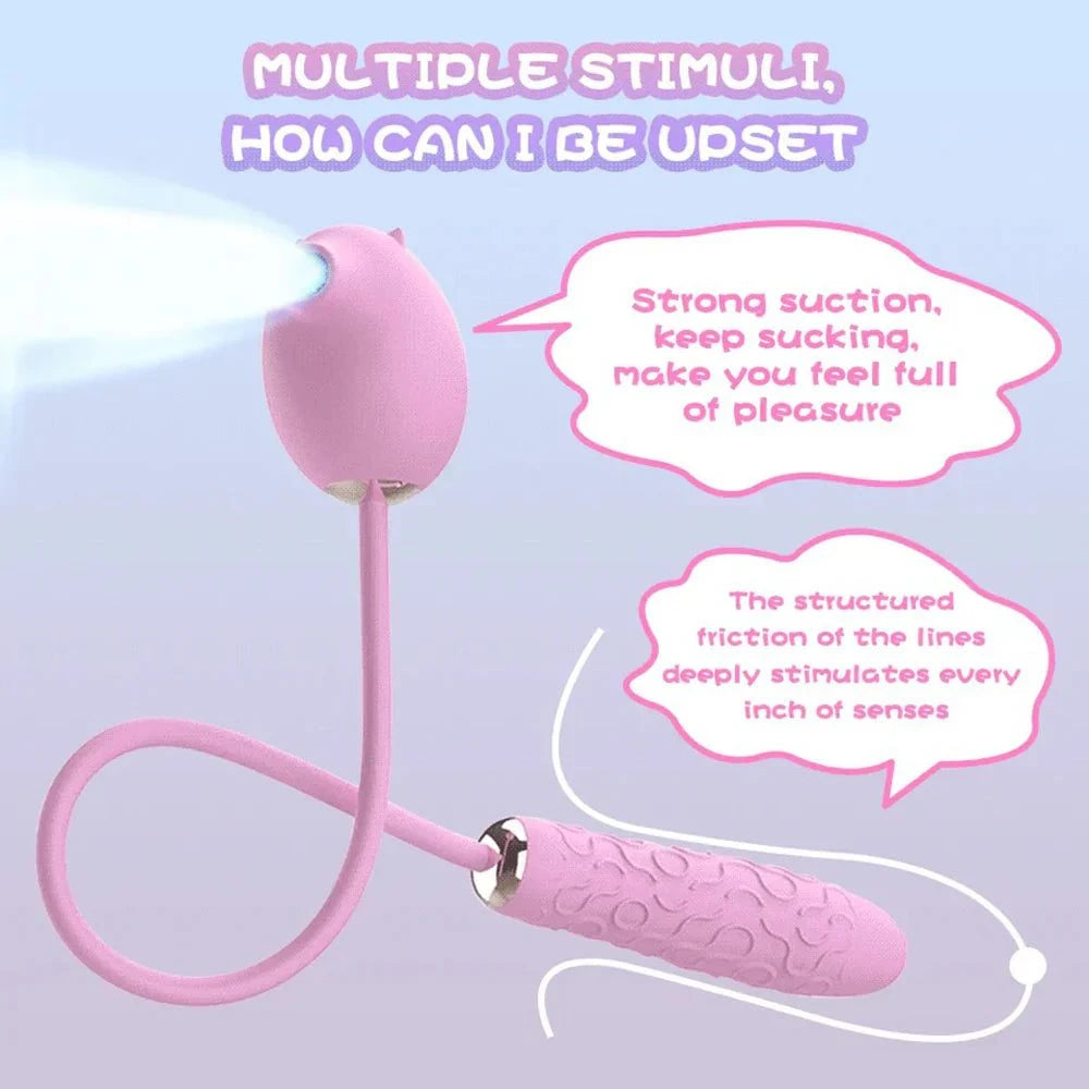 2-in-1 Peppy Pig clitoral suction and thrusting vibrator, featuring multiple stimulation modes, strong suction, and ergonomic design.