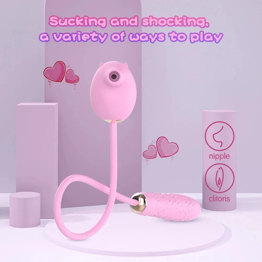2-in-1 Peppy Pig clitoral suction and thrusting vibrator with diverse stimulation options in pink.
