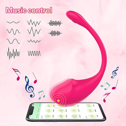 Tadpole APP vibrator with wireless remote control and music compatibility displayed with smartphone.