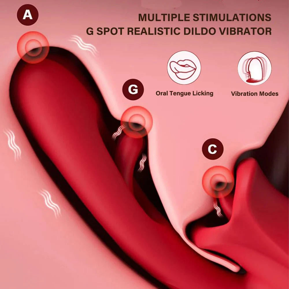 G-Spot vibrator with multiple stimulations, oral tongue licking, and vibration modes.
