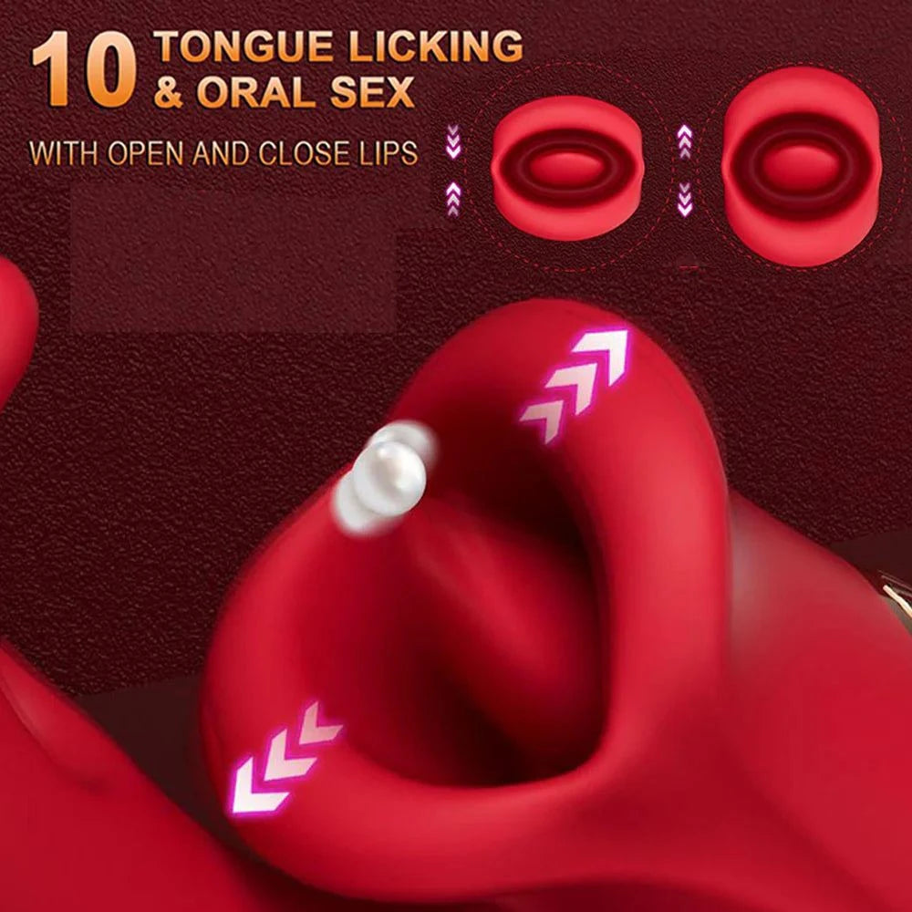 G-Spot vibrator with tongue licking and oral sex function, featuring 10 modes and open-close lips.