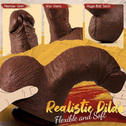 2.45" diameter thick black dildo with realistic design, flexible texture, and lifelike features.