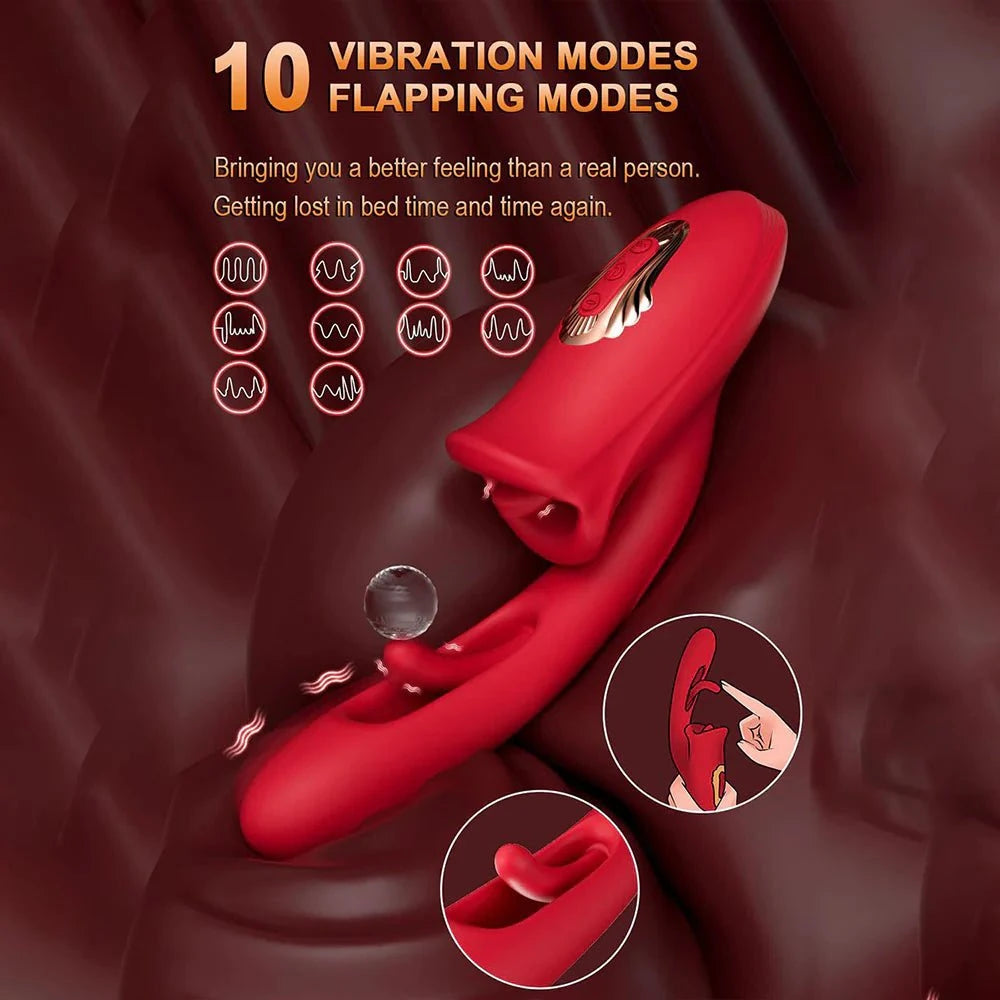 G-Spot vibrator with 10 vibration and flapping modes, designed for female pleasure.