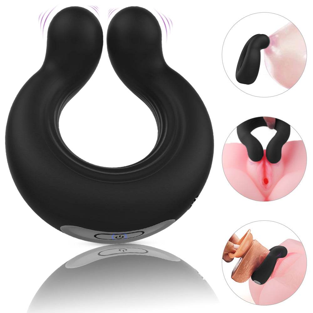 Invisible wearable penis ring vibrator with 10 vibration modes, silicone material, clitoral stimulation, and safe magnetic charging features.