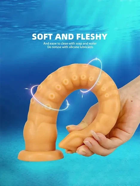 Soft super-sized tentacle dildo for women, 18 inches long, made from safe liquid silicone, flexible and skin-friendly.