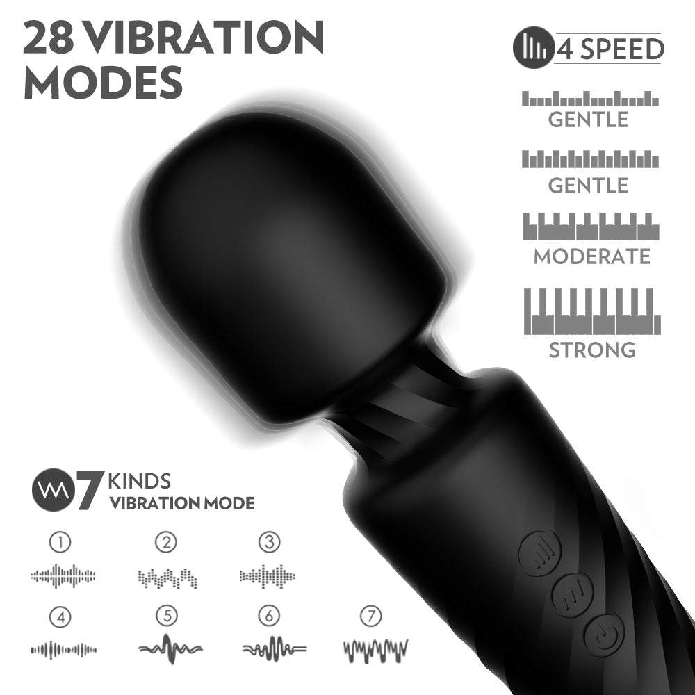 Magic Wand Rechargeable extra powerful cordless vibrator with 28 modes and flexible neck.