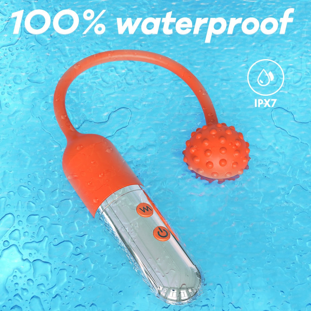 Mini wireless vibrating wand, waterproof design, IPX7 rating, orange color, detachable USB charging.