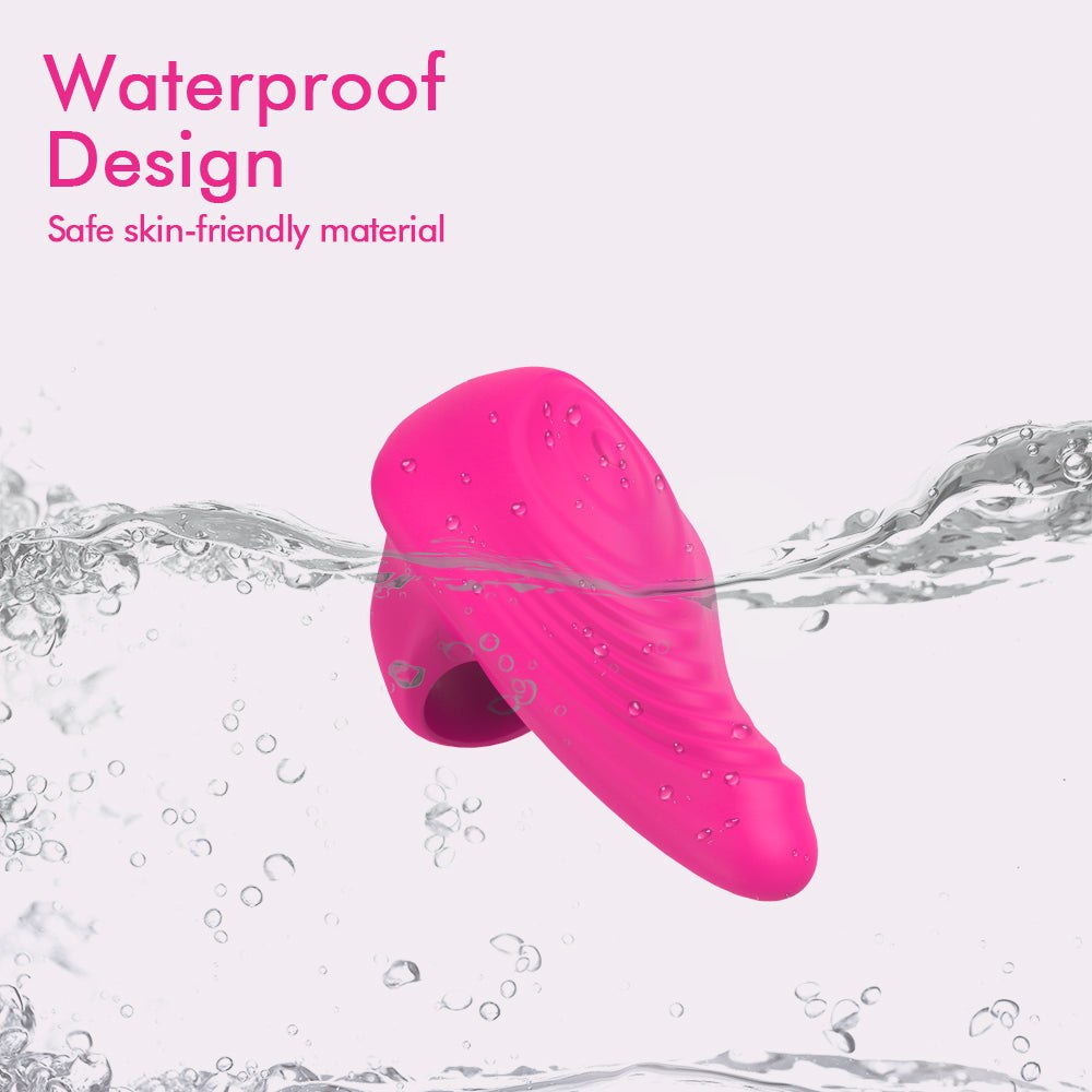 Waterproof pink finger vibrator with G-spot stimulation and teasing finger sleeve.
