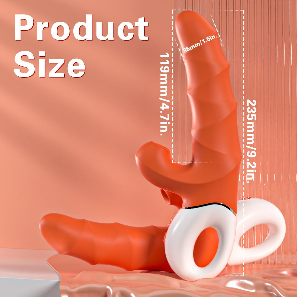 2-in-1 Greedy Girl dual-control suction vibrator with ribbed texture and clitoral suction stimulation.