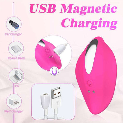 Wearable panty vibrator with USB magnetic charging, suitable for car charger, power bank, PC, and wall charger.