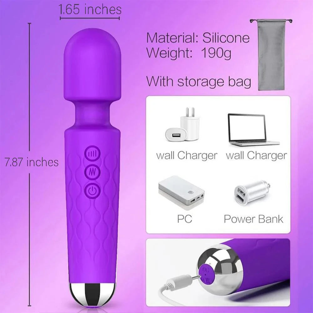 Portable Knight clitoral vibrator with 20 modes, silicone material, and USB charging.