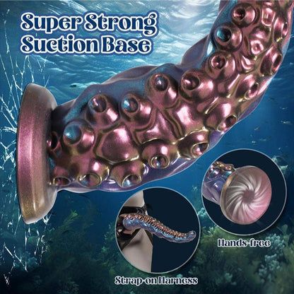 Realistic tentacle dildo with strong suction base and strap-on compatibility.