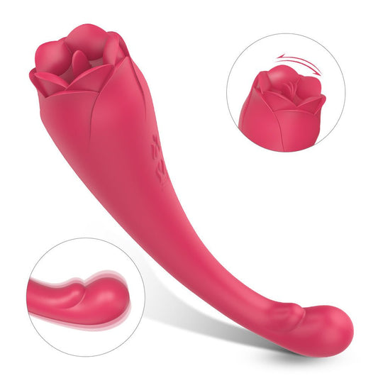 Clitoral and G-Spot licking dildo with lifelike details and flower-shaped design.