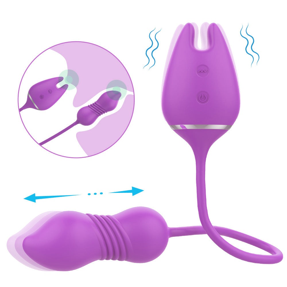 Rechargeable vibrating dual stimulator egg with expandable vibrations.