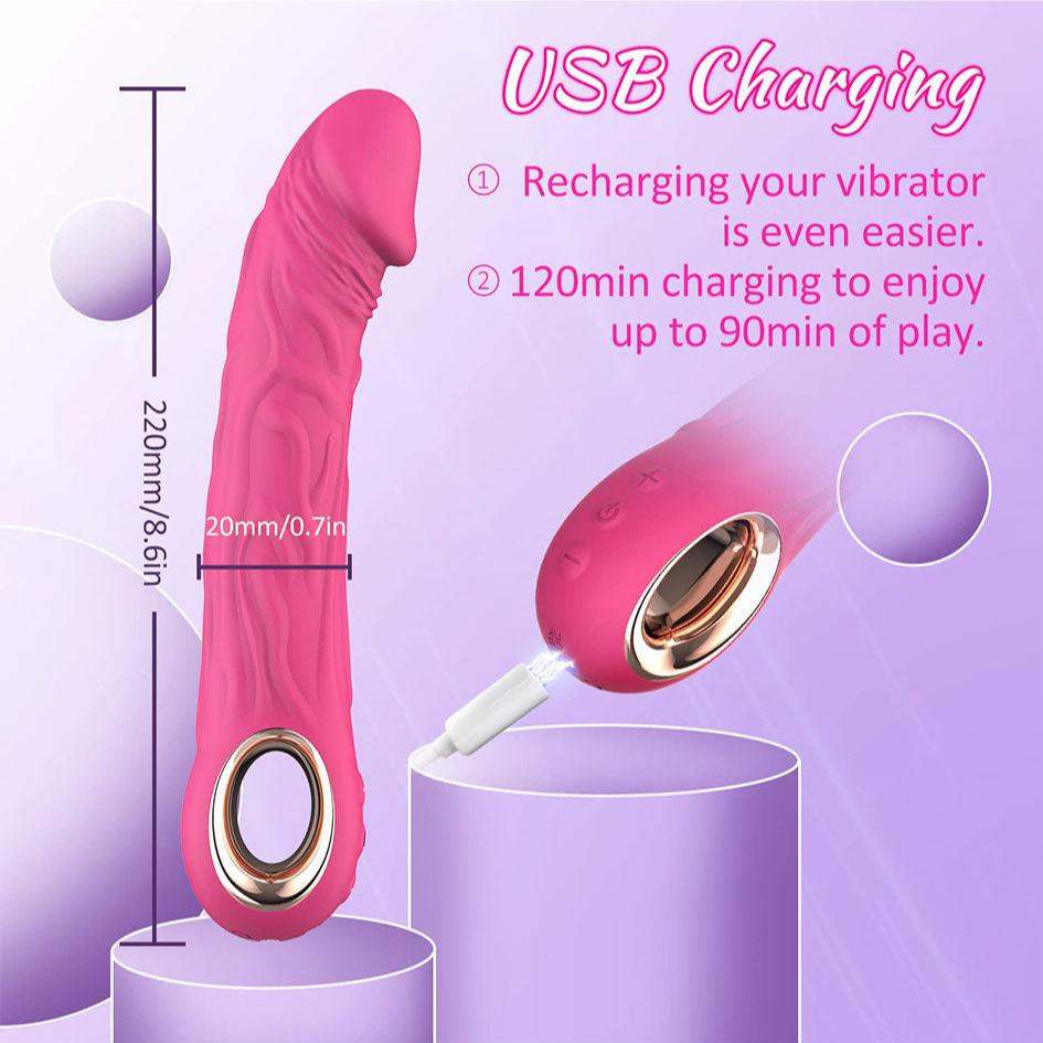 Realistic vibrator dildo with 10 powerful vibration modes and USB charging, made of high-quality silicone.
