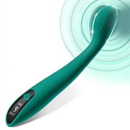 Spot vibrator with finger-like design, LCD display, and powerful vibrations. Made of waterproof silicone, suitable for beginners and advanced users.