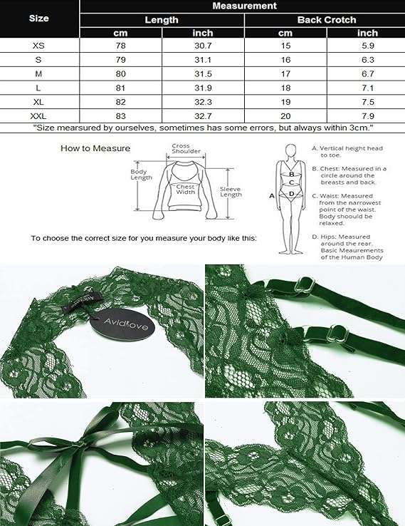 Avidlove Women Deep V Halter Lace Bodysuit in green, with adjustable straps and lace pattern details.