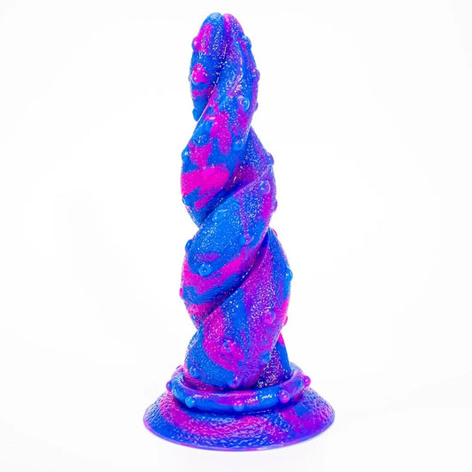 8-inch sky-blue monster dildo with suction cup and tentacle design, adult toy.