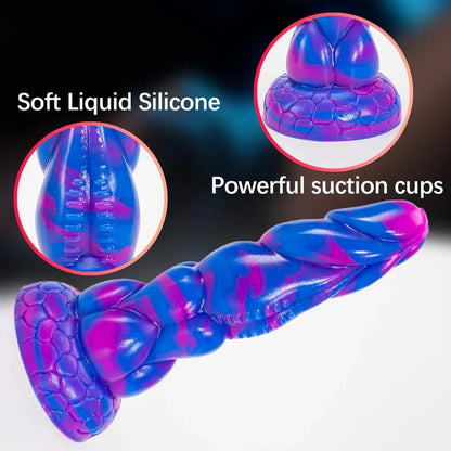 8" sky-blue monster tentacle dildo with powerful suction cup and soft silicone texture for versatile use.