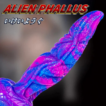 8" blue and pink monster tentacle dildo with suction cup, adult toy.