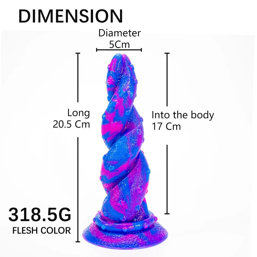 8" Monster Dildo Tentacle Dildo with suction cup, colorful design, body-safe silicone, 20.5 cm length, 5 cm diameter.
