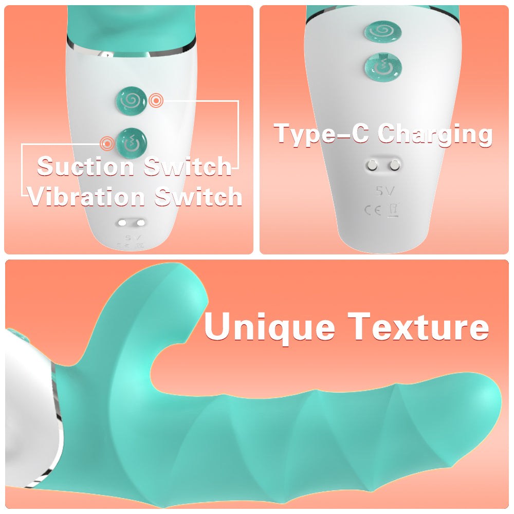 2-in-1 Greedy Girl dual-control suction vibrator with ribbed texture and clitoral stimulation, featuring Type-C charging and multiple vibration settings.