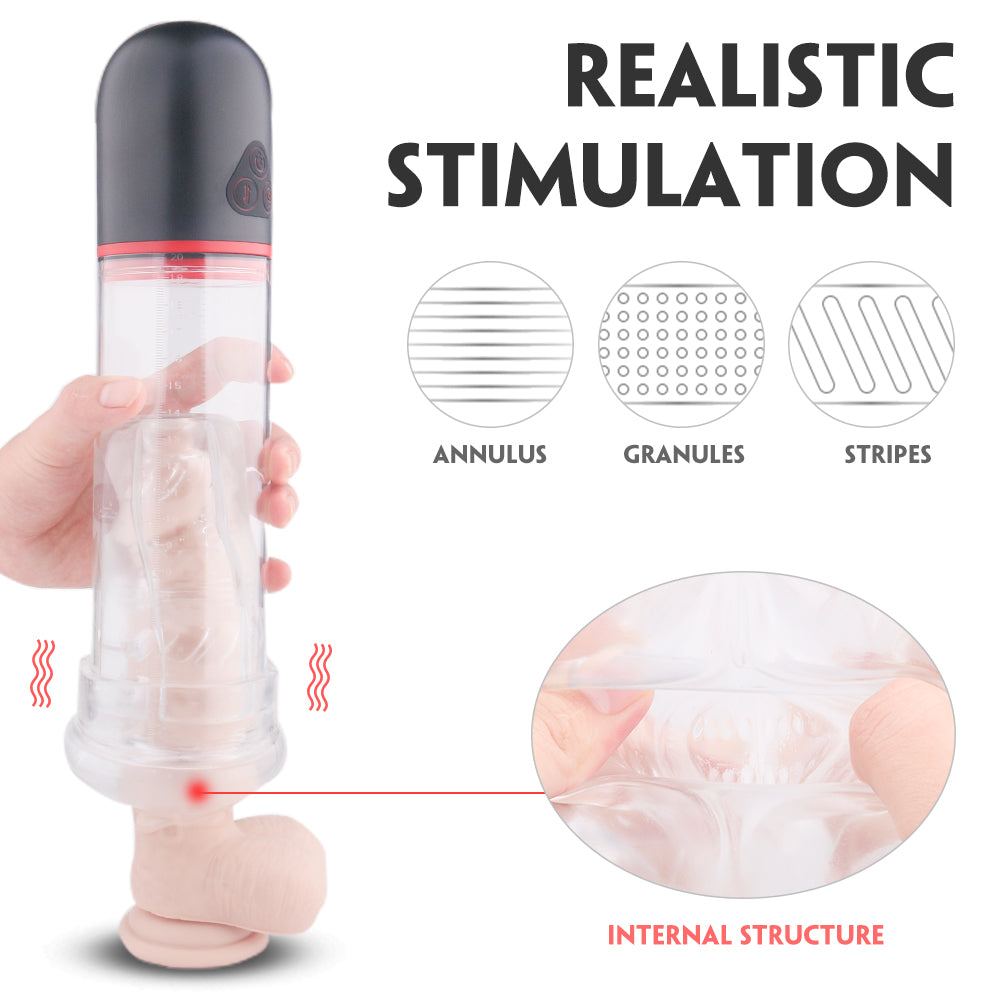 Smart muscle-building exercise cup with automatic telescopic features and intense suction stimulation.