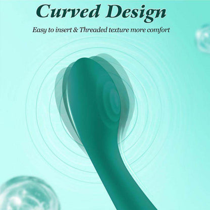 Curved design vibrator with threaded texture for comfort, ideal for G-spot and clitoral stimulation.