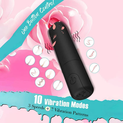 Bullet vibrator with angled tip for precision clitoral stimulation, 10 vibration modes.