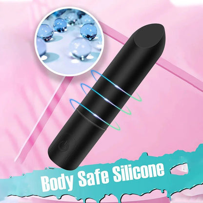 Bullet vibrator with angled tip for precision clitoral stimulation, featuring a powerful and silent design with multiple settings, body-safe silicone, and waterproof capabilities.