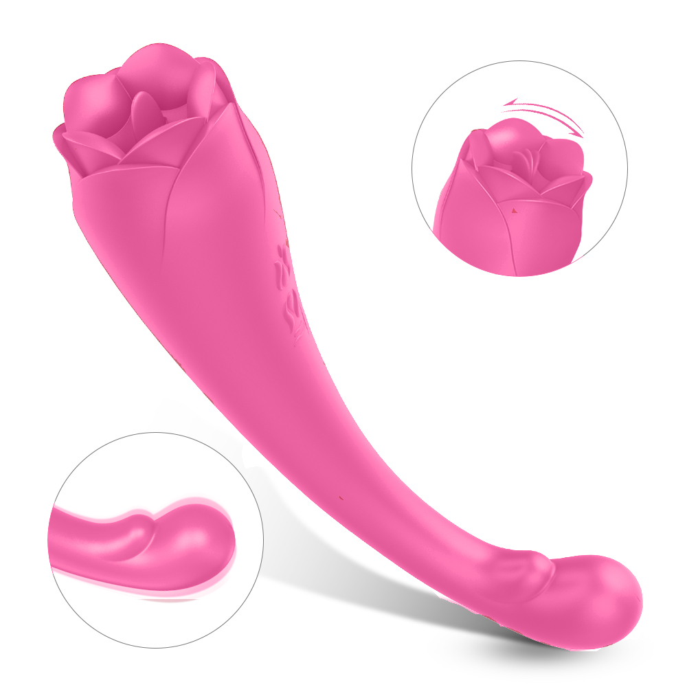 Clitoral and G-Spot licking dildo with flower-shaped design and lifelike details.