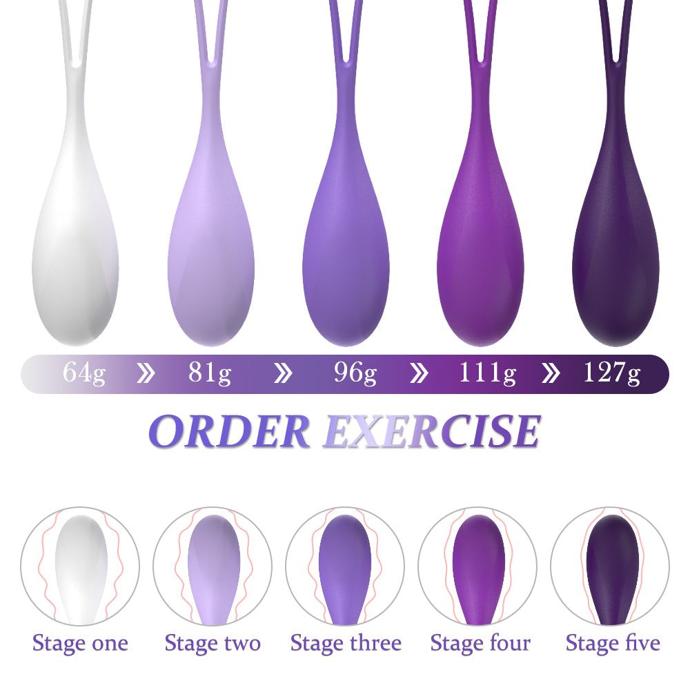 Miracle Medical Grade Kegel Ball set with five weights and UV sterilization feature for pelvic strengthening exercises.