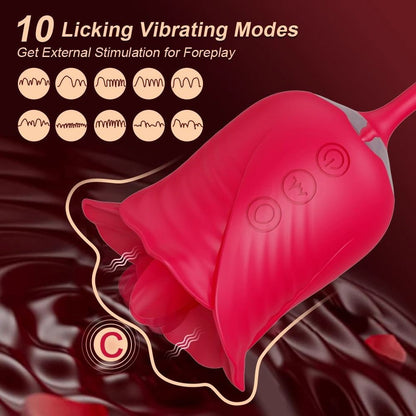 Rose Petal Sucking Telescopic Vibrator with 10 licking vibrating modes for foreplay stimulation.
