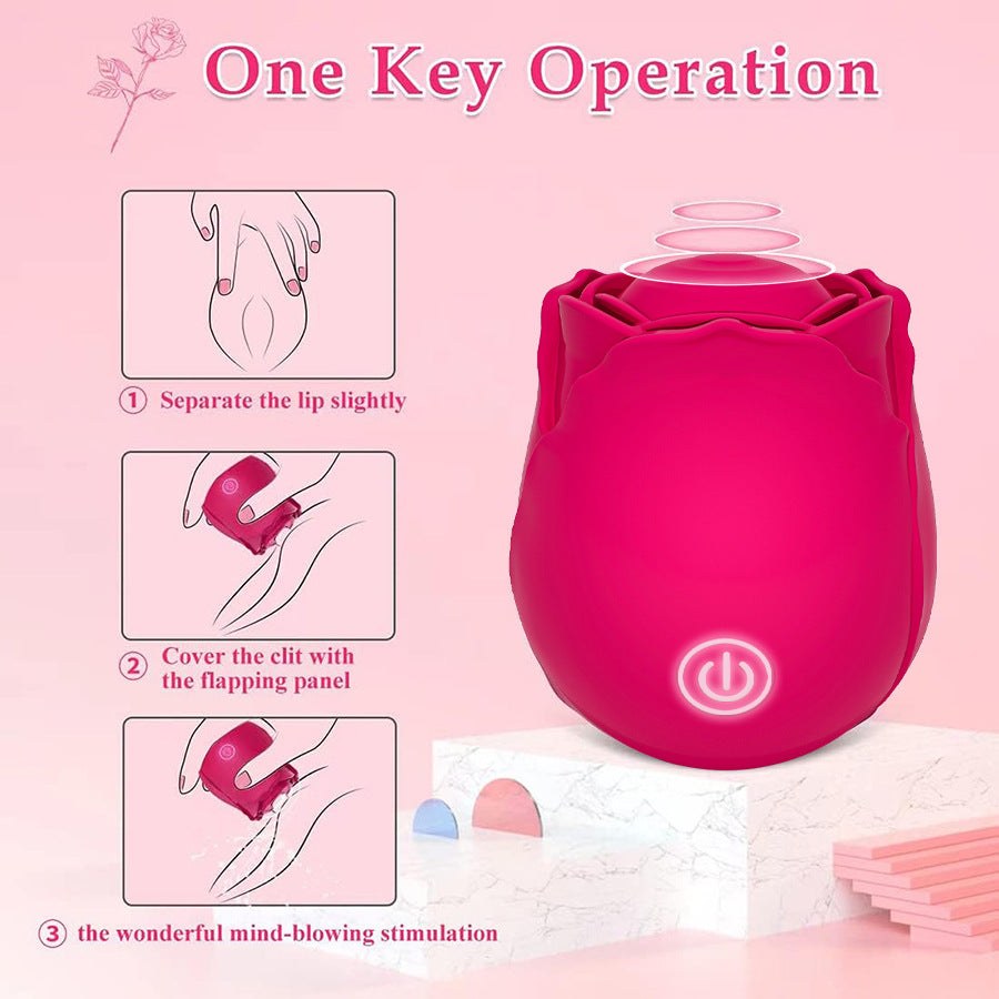 Rose clitoral suction stimulator with one key operation, featuring step-by-step use instructions.